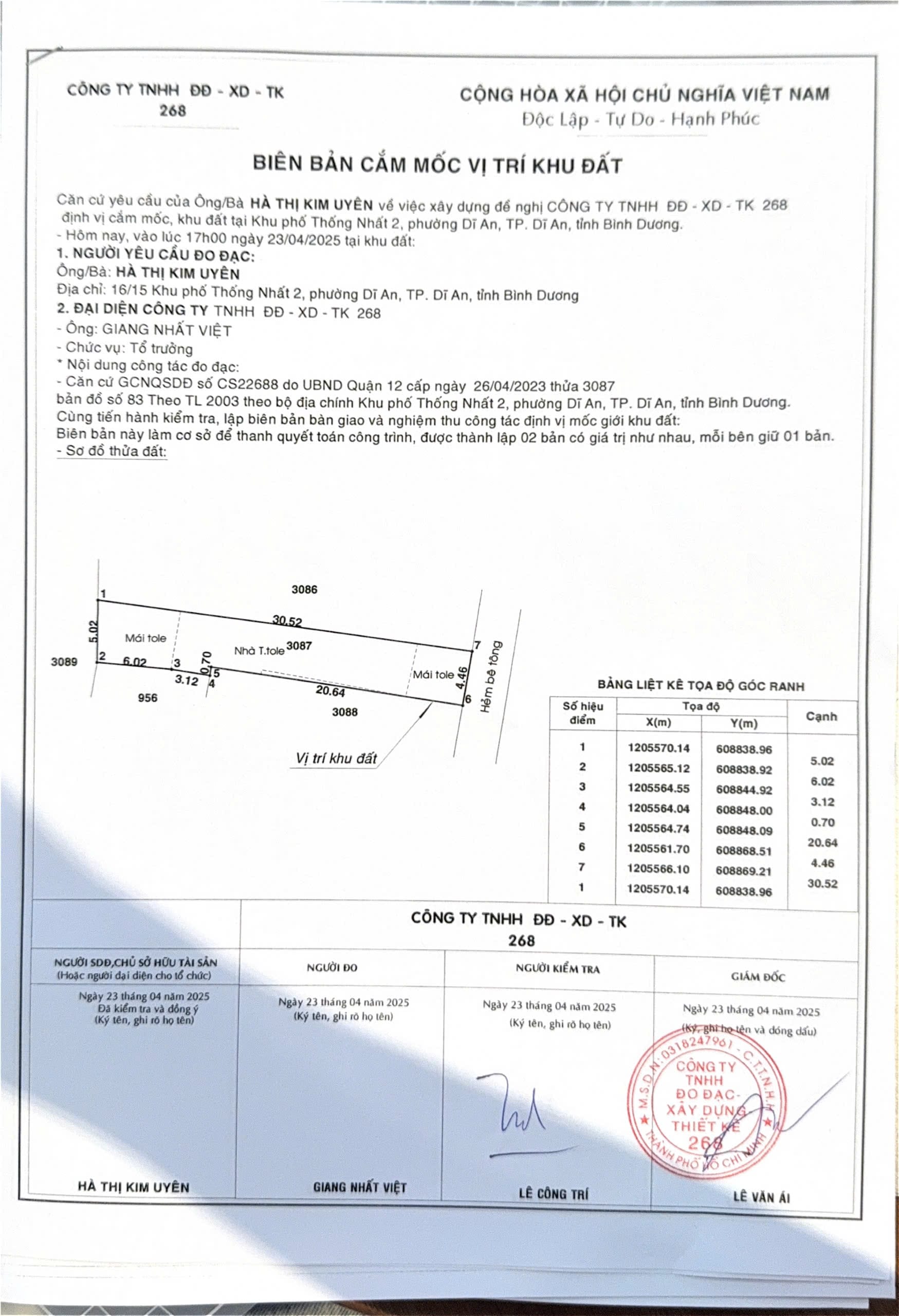 Đo đạc lập bản vẽ hiện trạng vị trí tại Dĩ An