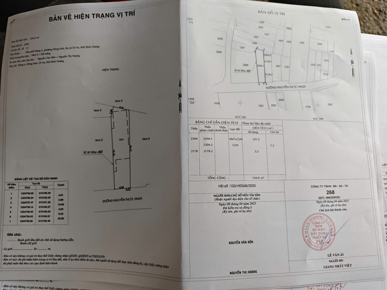 Bản vẽ thực hiện việc đăng bộ sang tên nhà đất tại Dĩ An của Nhà Đất Hoàng Việt