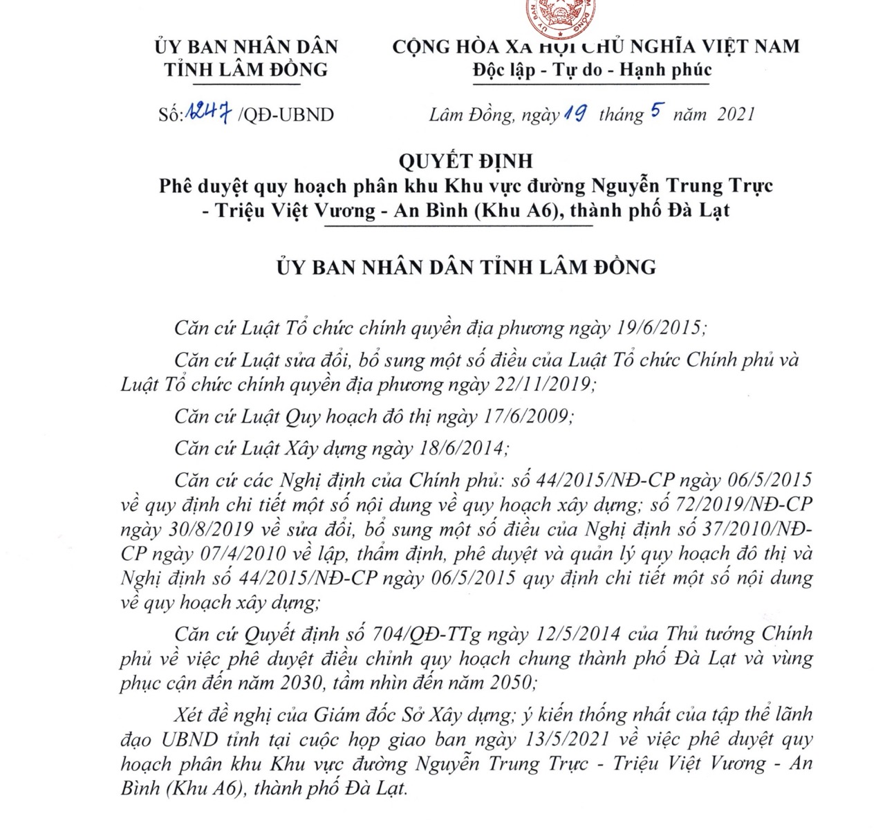 Công văn quy hoạch Đà Lạt